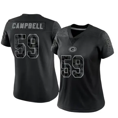Women's Limited De'Vondre Campbell Green Bay Packers Black Reflective Jersey