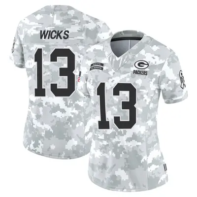 Women's Limited Dontayvion Wicks Green Bay Packers Arctic Camo 2024 Salute to Service Jersey