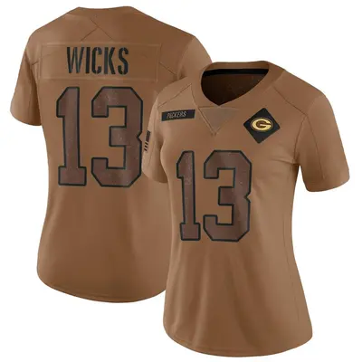 Women's Limited Dontayvion Wicks Green Bay Packers Brown 2023 Salute To Service Jersey