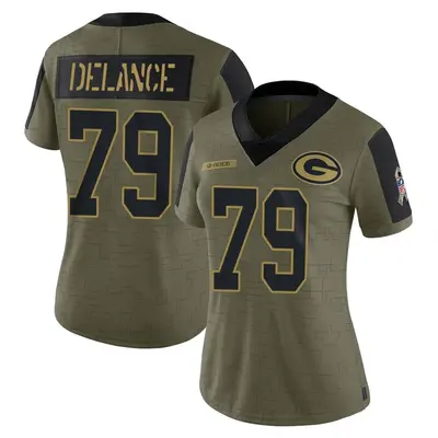 Women's Limited Jean Delance Green Bay Packers Olive 2021 Salute To Service Jersey