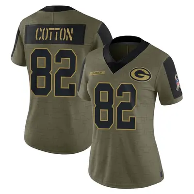 Women's Limited Jeff Cotton Green Bay Packers Olive 2021 Salute To Service Jersey