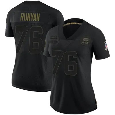 Women's Limited Jon Runyan Green Bay Packers Black 2020 Salute To Service Jersey
