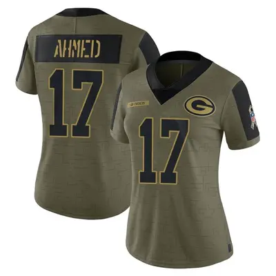 Women's Limited Ramiz Ahmed Green Bay Packers Olive 2021 Salute To Service Jersey