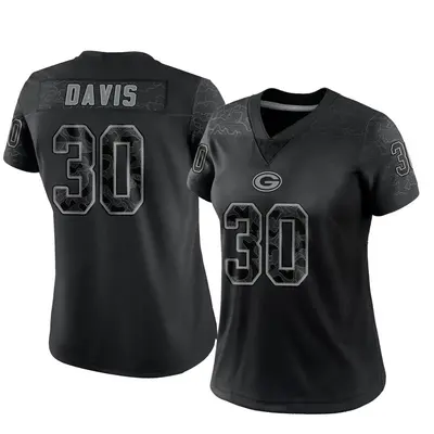 Women's Limited Shawn Davis Green Bay Packers Black Reflective Jersey