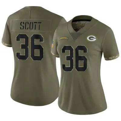 Women's Limited Vernon Scott Green Bay Packers Olive 2022 Salute To Service Jersey