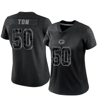 Women's Limited Zach Tom Green Bay Packers Black Reflective Jersey