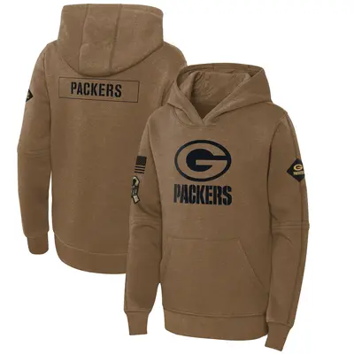 Youth Green Bay Packers Brown 2023 Salute to Service Club Fleece Pullover Hoodie