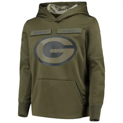 Youth Green Bay Packers Green 2018 Salute to Service Pullover Performance Hoodie
