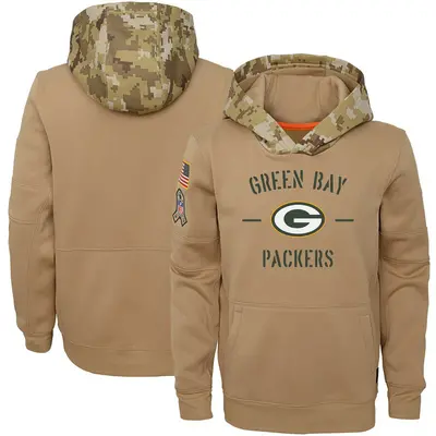 Youth Green Bay Packers Khaki 2019 Salute to Service Therma Pullover Hoodie
