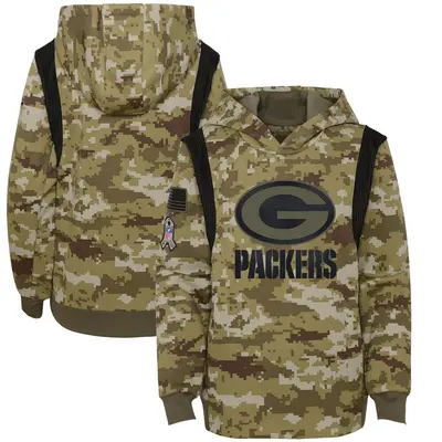 Youth Green Bay Packers Olive 2021 Salute to Service Therma Performance Pullover Hoodie