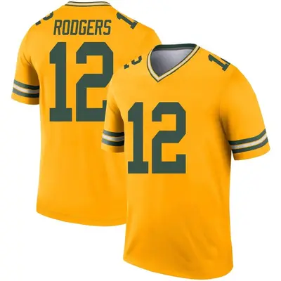 Youth Legend Aaron Rodgers Green Bay Packers Gold Inverted Jersey