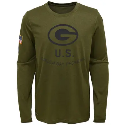 Youth Legend Green Bay Packers Olive 2018 Salute to Service Performance Long Sleeve T-Shirt