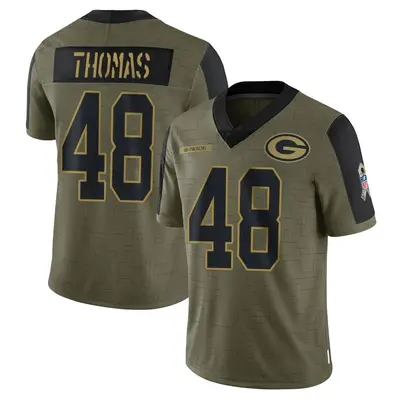 Youth Limited DQ Thomas Green Bay Packers Olive 2021 Salute To Service Jersey